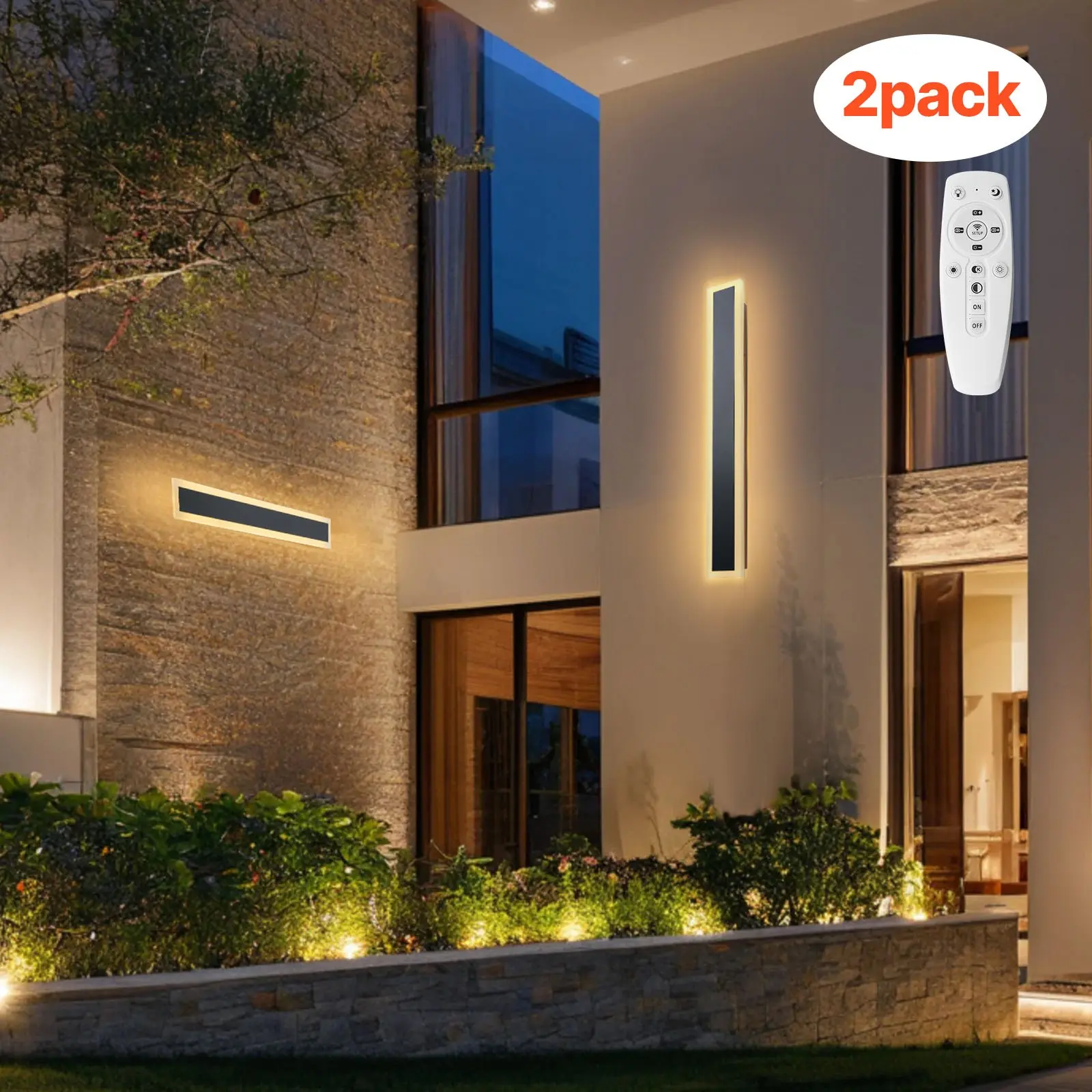 VEVOR Outdoor Wall Lights, 2 Pack, 23.6 Inch Long Strip Modern Exterior Wall Sconce Light Fixtures, 2700K-6000K, IP65 Waterproof Anti-Rust, Dimmable Outside Wall Mount Lighting, for House Porch Garage