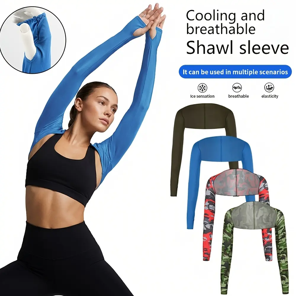 Unisex summer outdoor riding arm guard, fitness sports sunshade shawl, outdoor sports elastic arm cover, cool breathable sleeves, ice silk thin long-sleeved cardigan, golf shawl, outdoor travel integrated with rotator sleeves