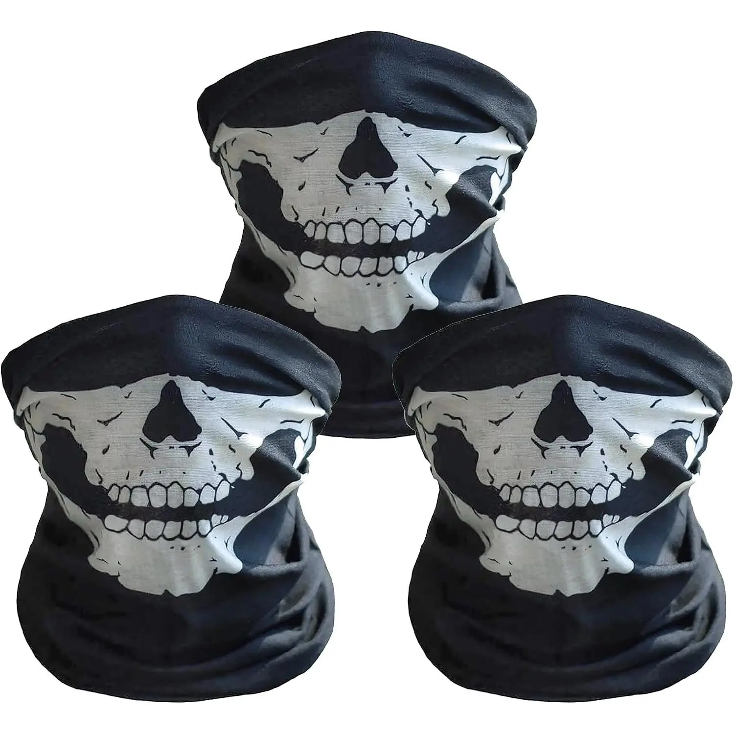 3 Pack Skull Balaclava  Mask, Black  Ski Half Mask | Breathable Windproof Skeleton Mask for Men Women, Ideal for Riding, Skiing, Cycling, Halloween  & Outdoor