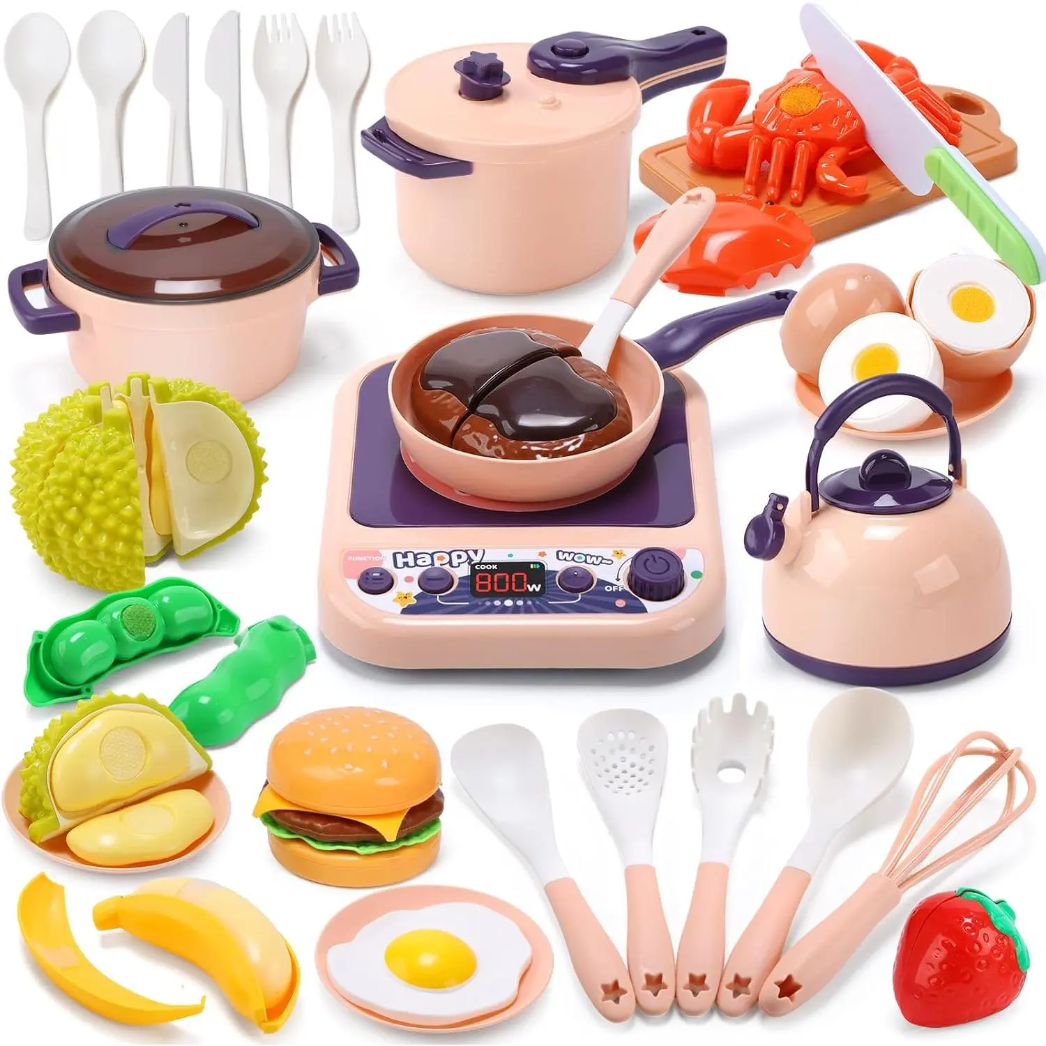 Play Kitchen Accessories with Sound & Light Induction Cooktop
