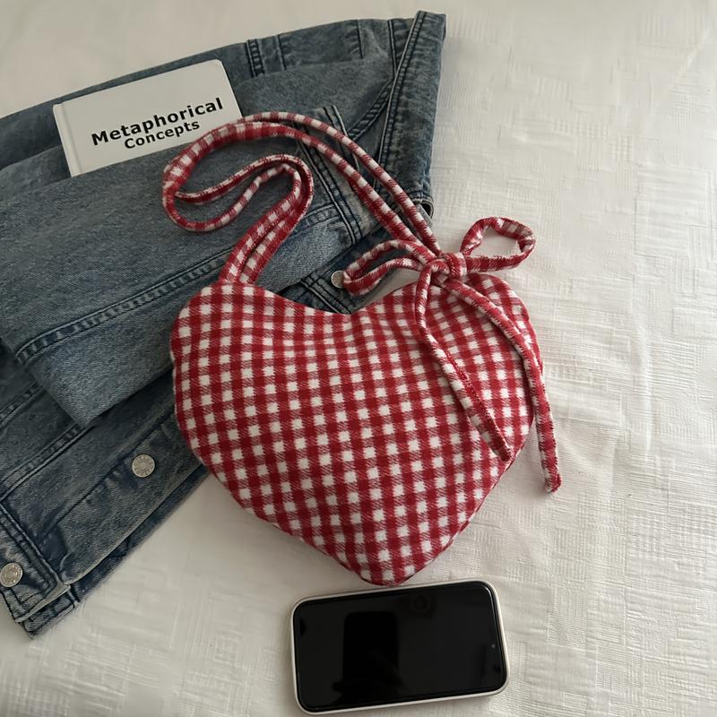 Women's Heart-Shaped Crossbody Bag with Bow and Checkered Pattern - Minimalist Handbag, Fixed Strap Magnetic Closure, Red - Elegant Daily Wallet, Bag, Versatile Fashion Accessory, Durable Fabric shoulder bags Large Soft Color Suede Kisslock Barrel Women's Heart-Shaped Crossbody Bag with Bow and Checkered Pattern - Minimalist Handbag, Fixed Strap Magnetic Closure, Red - Elegant Daily Wallet, Bag, Versatile Fashion Accessory, Durable Fabric shoulder bags Large Soft Color Suede Kisslock Barrel