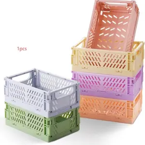 Small Colorful Plastic Storage Basket, Foldable Organizer Box, Space-Saving Mini Bin, Ideal for Classroom, Kitchen, Office, Bedroom