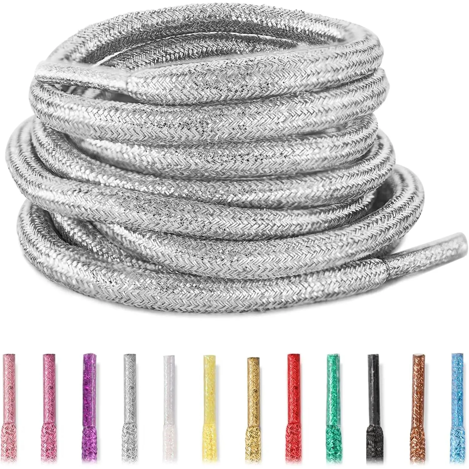 4MM Round Glitter Shoe Laces,5/32" Colorful Sparkly Metallic Sparkle Shoelaces  Strings for Sneaker Boots