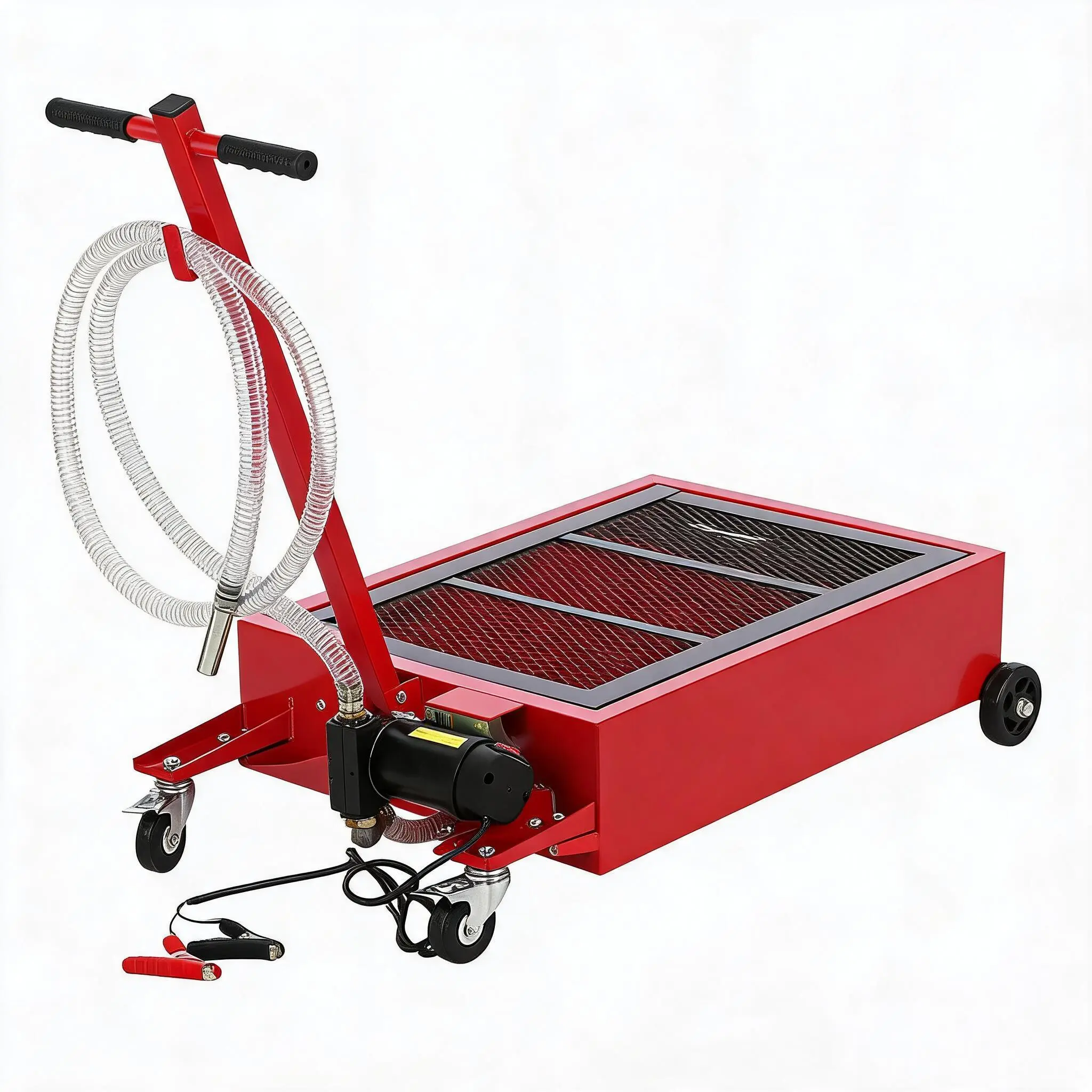 20 Gallon Low Profile Oil Drain Pan - Heavy-Duty Steel Oil Drain Cart with 12V Electric Pump, Easy Oil Change for Cars, SUVs, Trucks