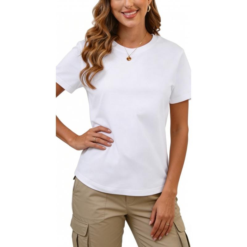 Cotton Basic T Shirts for Women,Crew Neck Short Sleeve Summer Shirts,Solid Loose Fit Tshirt, Plain Workout Tops, Undershirts