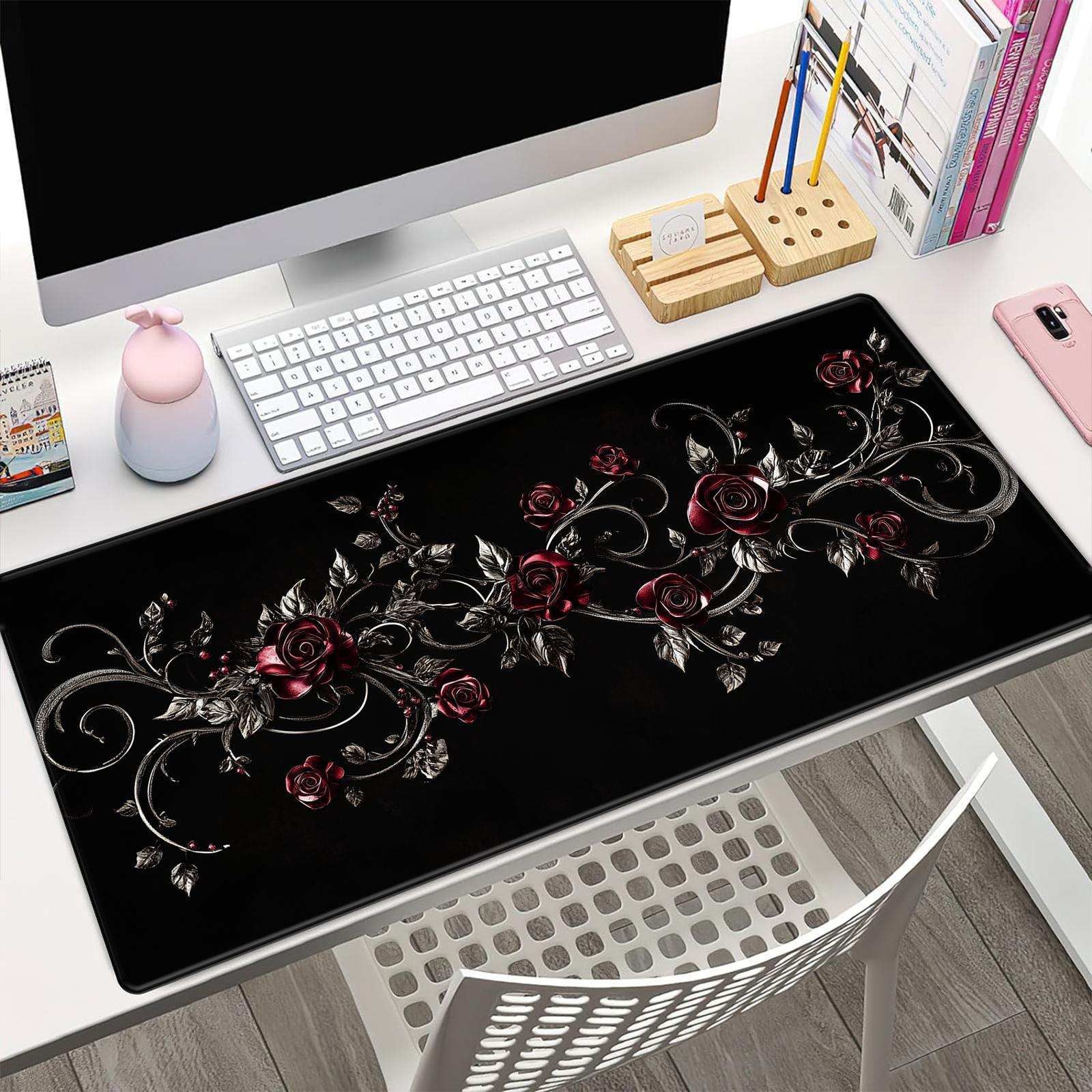 Gothic Rose Pattern Mouse Pad, Rectangle Gaming Mouse Pad, Non-slip Mousepad, Office Desk Keyboard Mouse Mat for Home Office Game Room Desk, Corporate Work Desk Accessories