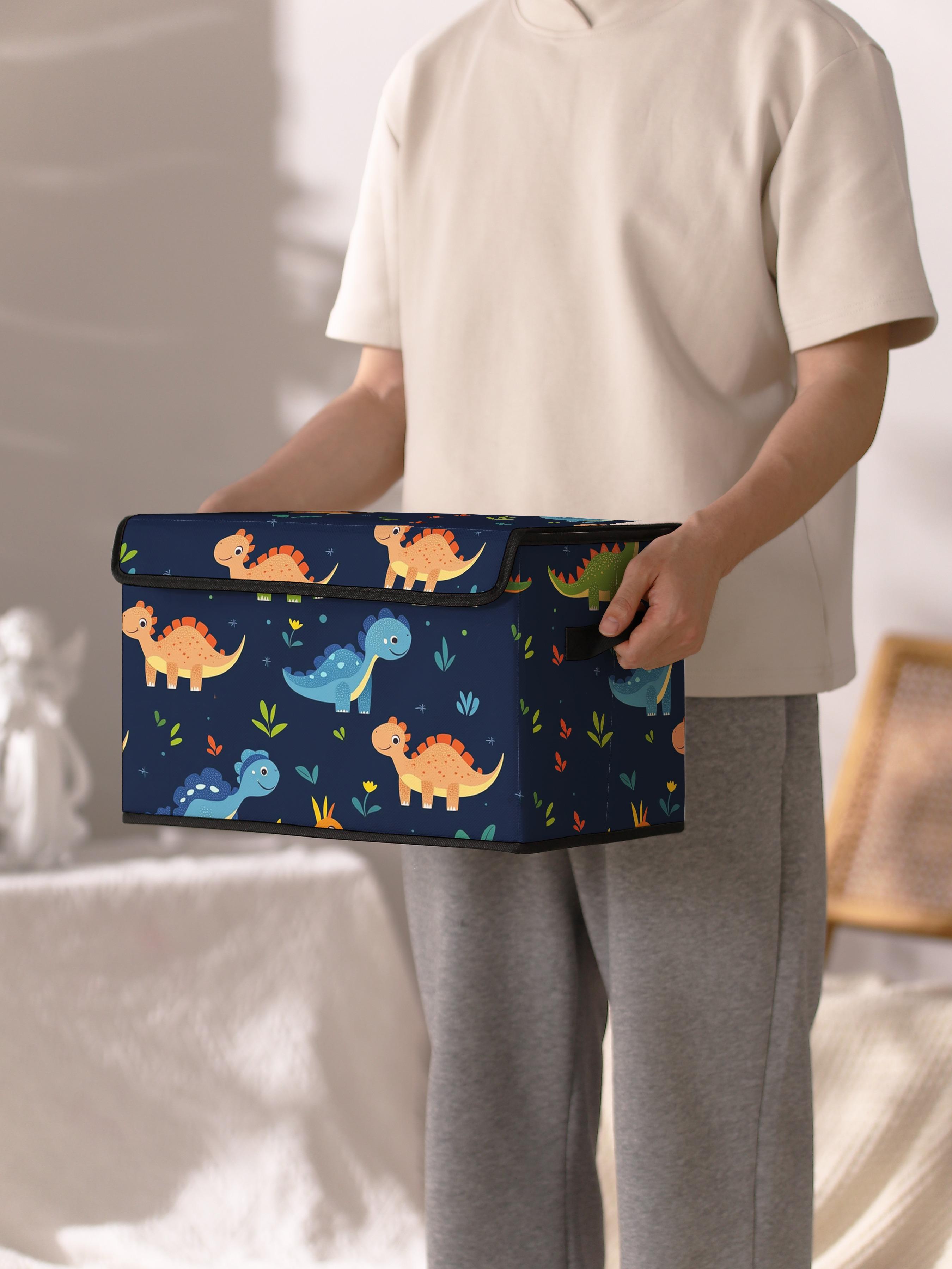 Dinosaur Pattern Printed Storage Box with Lid and Handle, Ideal for Organizing Clothes, Blankets, Sheets, and Toys in Bedroom or Under Bed