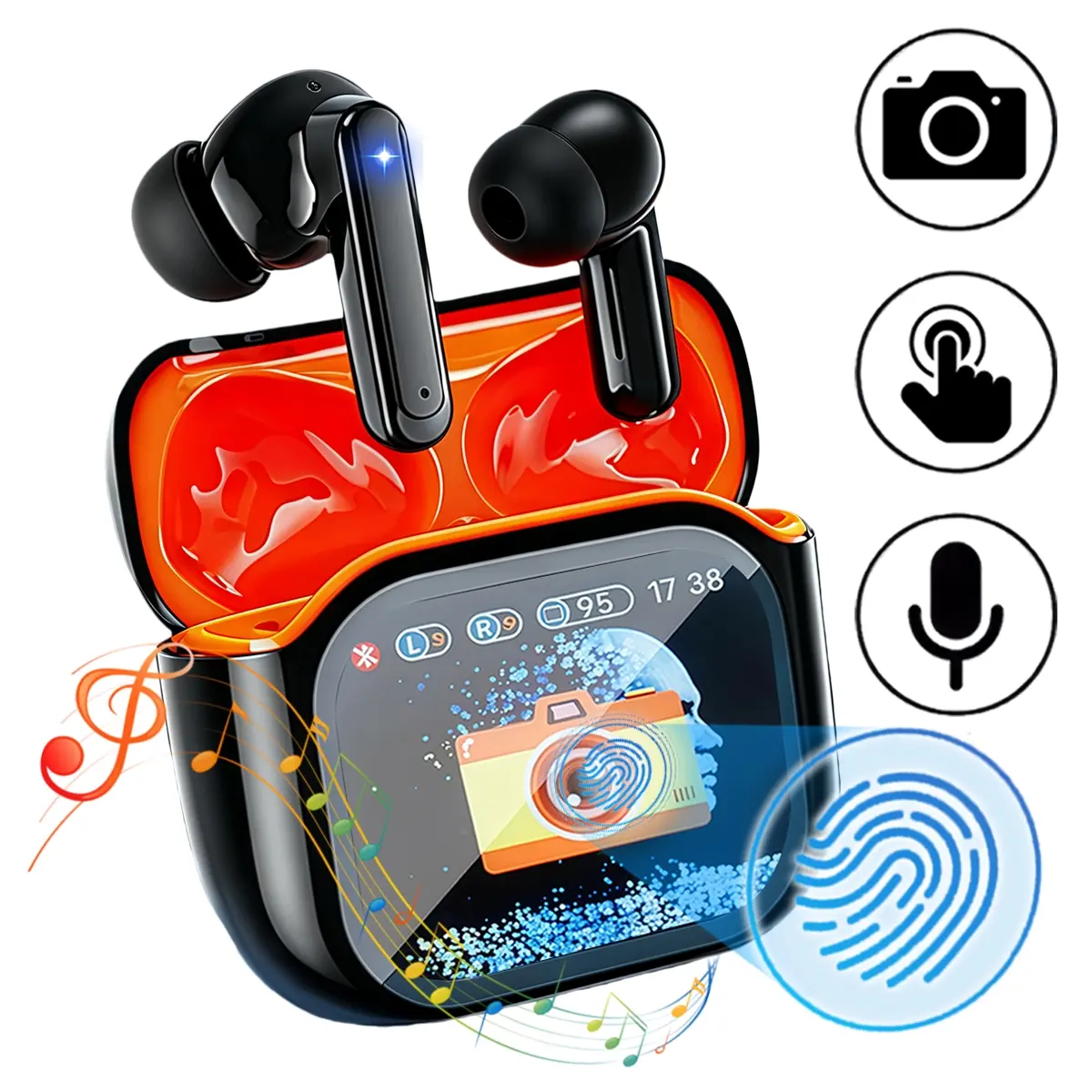 Sport Wireless Earphones LED Touch Display,Bluetooth 5.4 Wireless Earphones,Suitable for Office,Study and Audio Calls,with Mic,Earphones,Calendar & Stopwatch and remote Take a photo compatible iphone/android smartphones