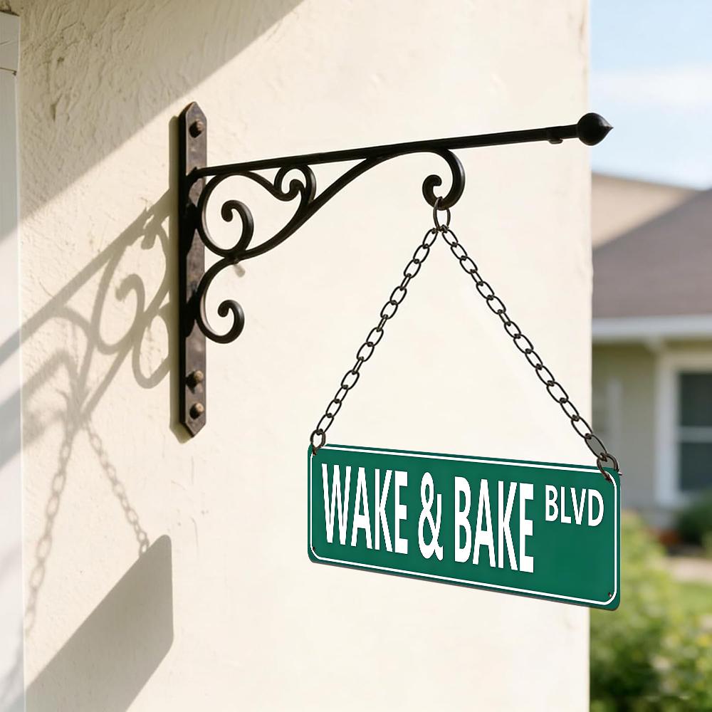 Wake & Bake BLVD Street Sign 16x4 Inch Aluminum Metal Sign - Funny Stoner Wall Decor for Kitchen, Dorm Room, Man Cave, Smoke Shop - Retro Tin Sign Gift for Cannabis Enthusiasts & Stoner Culture Fans