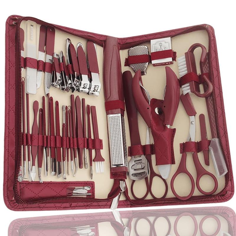 Professional Nail Clipper Set with Leather Storage Case, 10/42pcs Stainless Steel Nail Clippers Kit, Cuticle Pusher, Manicure & Pedicure Tool for Home & Salon Use