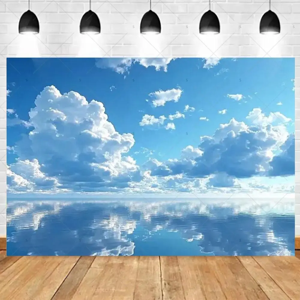 Dreamy Blue Sky Clouds Backdrop Party Background Cloth, Natural Sky Tapestry Wall Hanging Photography Background Premium Polyester Fabric, Wedding Decor, Party Event Setup, Studio Photography Prop, Outdoor Indoor Scene Background