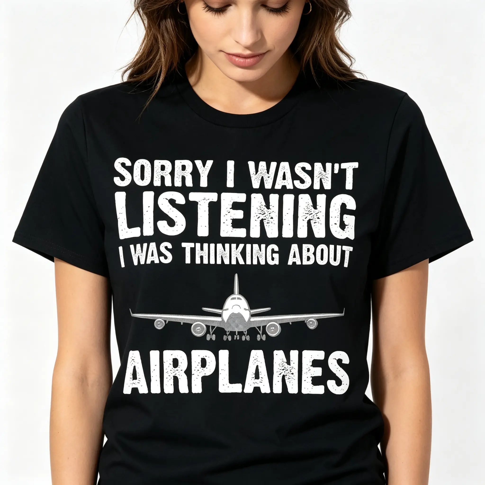 Women's Funny Pilot Aviation Airplane Graphic Unisex T-Shirt, Smooth Essential Basic Casual Loose-Fitting All-Season Breathable Top, Lightweight, Crew Neck