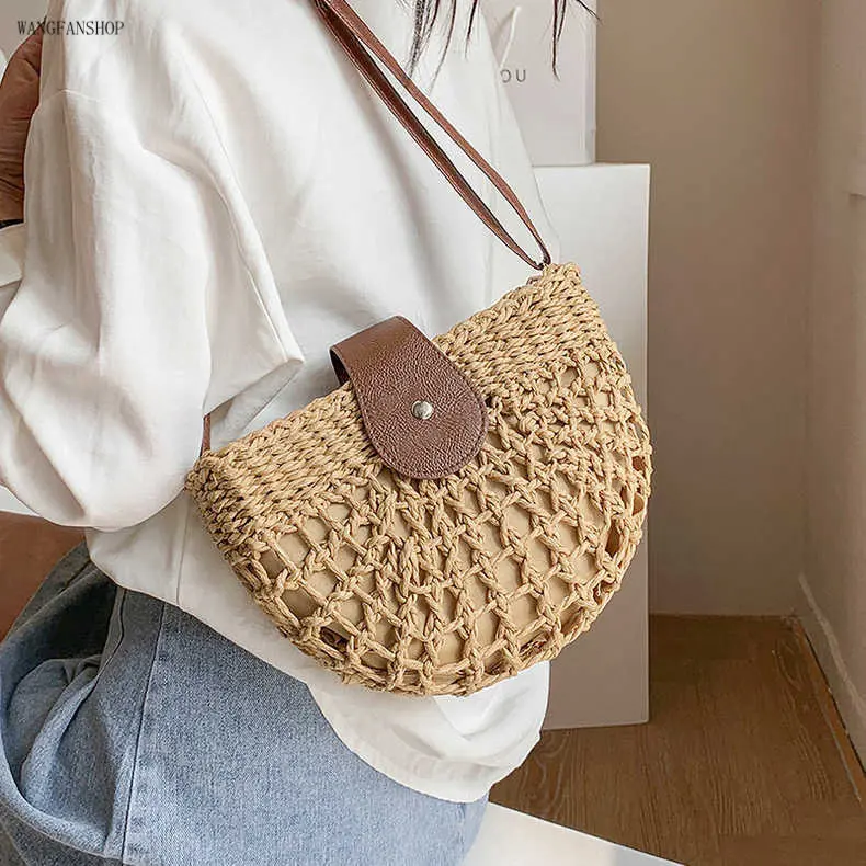 Viral Coastal Grandma 2026 Boho Straw Crossbody Bag, Women Handcrafted Semicircular Hollow Out Elegant Chic Purse, Lightweight Summer Wardrobe Staple, Versatile Accessory for Beach Picnic Vacation Shopping Brunch Date Short Travel Casual Matching Outfits
