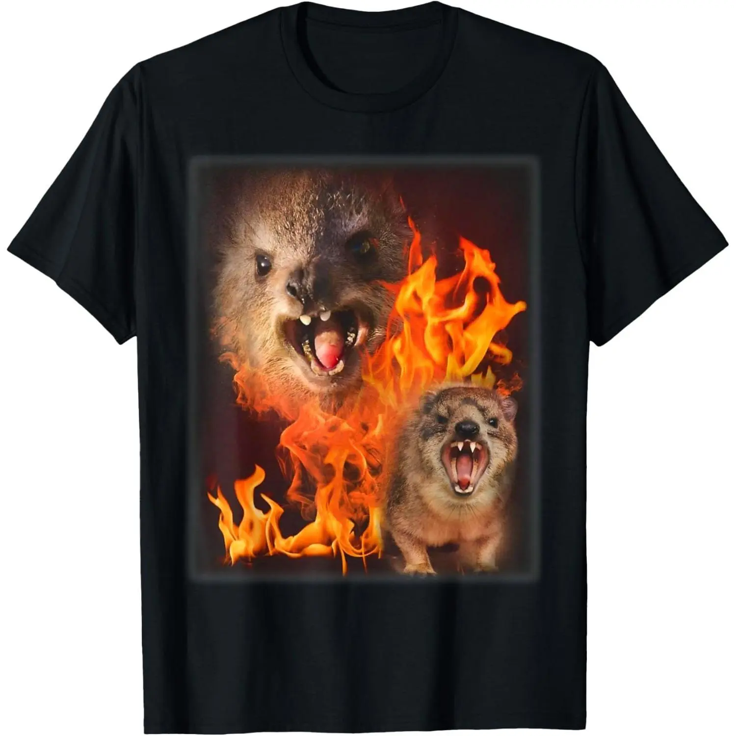 Women's Vintage Slogan Tees with a Funny Rock Hyrax Fire Meme, Casual Lightweight Printed T-Shirt with a Crew Neck, Crew Necks, Vintage T-Shirts, Shortsleeve, Printed Shirts