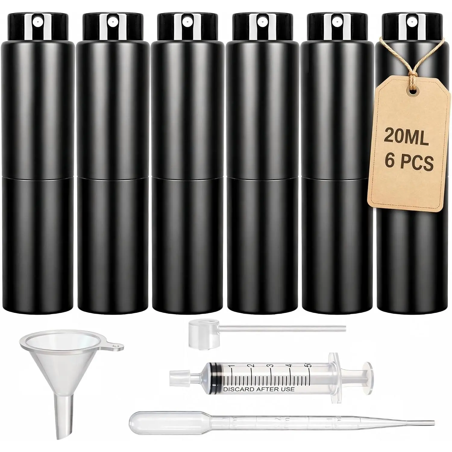 6 Pack 20ml Cologne Travel Bottle, Refillable Perfume Atomizer, Leakproof Travel Perfume  Bottle with Dispenser Tool, Empty Portable  Sprayer for Man, Woman, Black