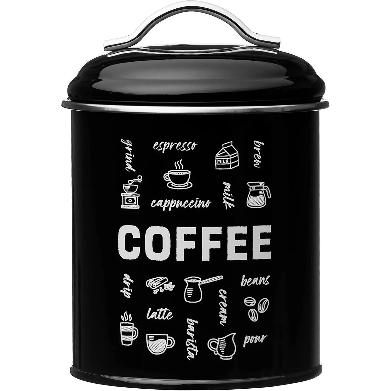Coffee Fix Metal Coffee Canister | Black Metal Storage Container with Handles | 36 Ounce Capacity | Coffee Canister with Lid for Kitchen Countertop