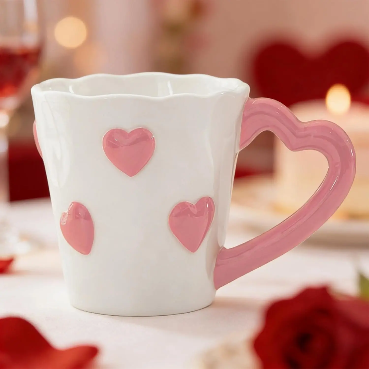 8.5oz Heart-Shaped Coffee Cup, Cute Ceramic Mug with Heart Design, Valentine's Day Tea Cup, Novelty Coffee Cup, Gift for Home Decor, Office Use, Couples, Birthday, Wedding
