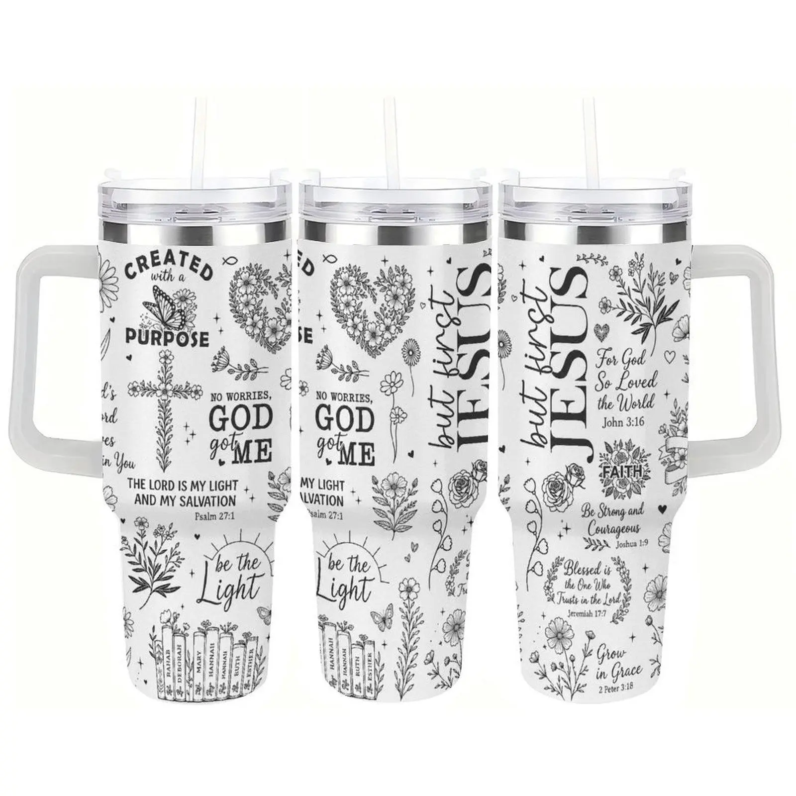 But First Jesus Christian Floral Tumbler for Women, God Got Me Faith Cup, Daily Scripture Reminder Gift for Christian Mom, Prayer Warrior, Church Friend, Inspirational Christian Gift