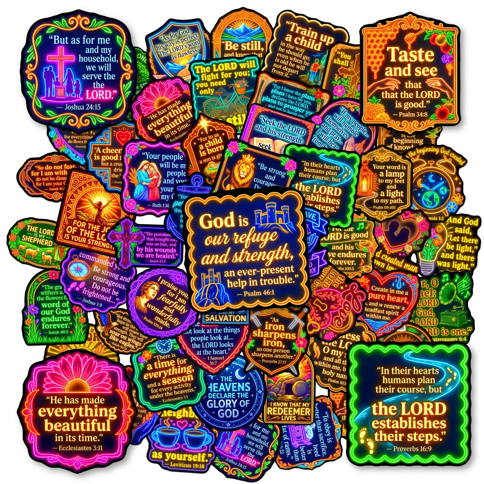 50pcs Neon Night Glow Motivational Text Stickers for Offices, Notebooks, Etc. High-quality, Positive-energy Decorative Decal Gifts for Decorating Journals, Scrapbooks, Computers, Water Bottles, Cars, Etc.