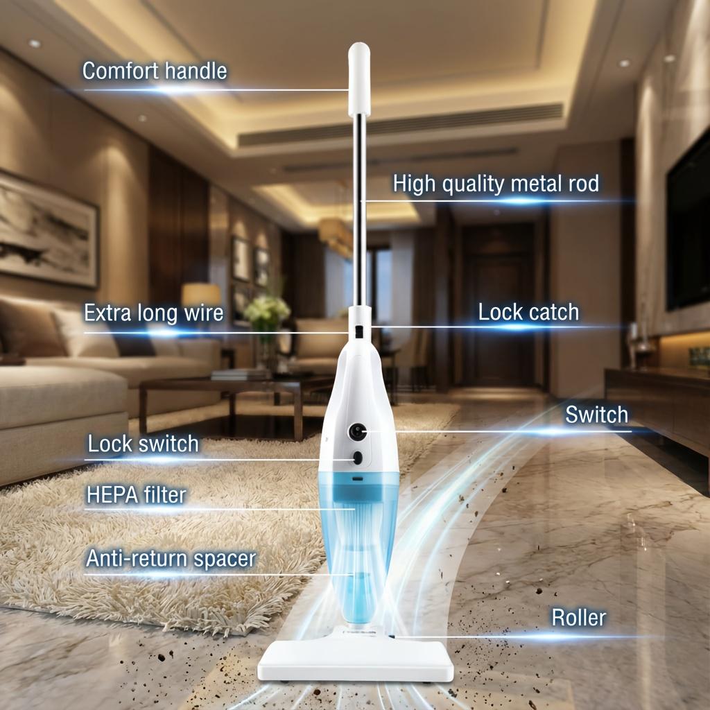 500W Corded Stick Vacuum Cleaner Gift 9 Accessories, 15KPa Powerful Suction 2-in-1 Lightweight Handheld Vacuum with HEPA Filter, Quiet Portable Dust Buster for Hard Floor, Carpet, Pet Hair, Sofa & Dorm, Blue