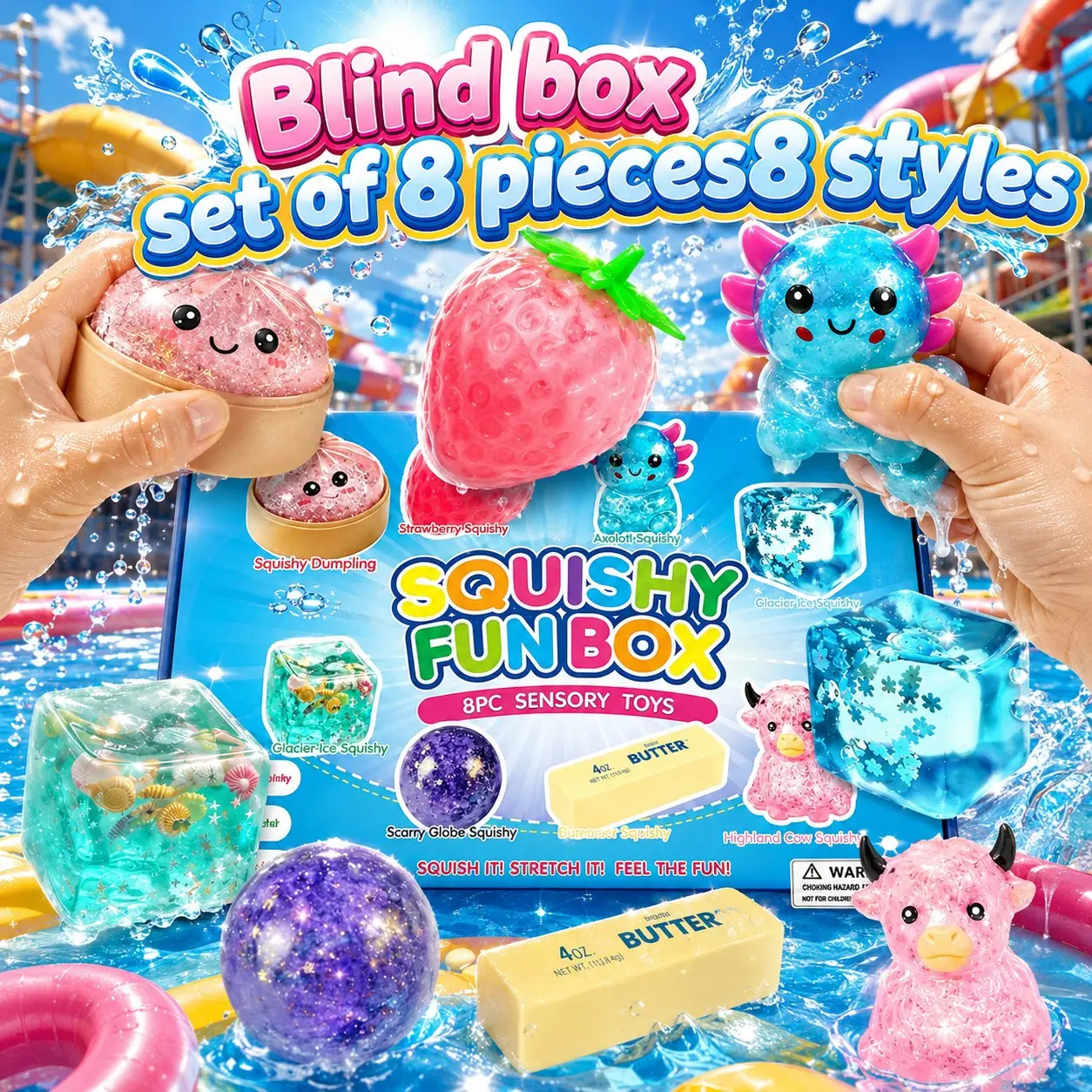 8-Piece Slow Rising Squishy Toy Bundle, Squishy Box Set, Soft PU Stress Relief Squeeze Balls Fidget Sensory Toys, Anti-Anxiety Desk Toy, Classroom Prize Birthday Party Favor Gift for Kids Teens Adults