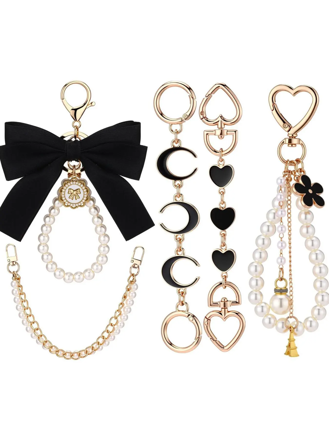 Gold Pearl Ribbon Bow Bag Extender Chain 5PCS Handbag Shoulder Strap Replacement Charm Handbag Accessory