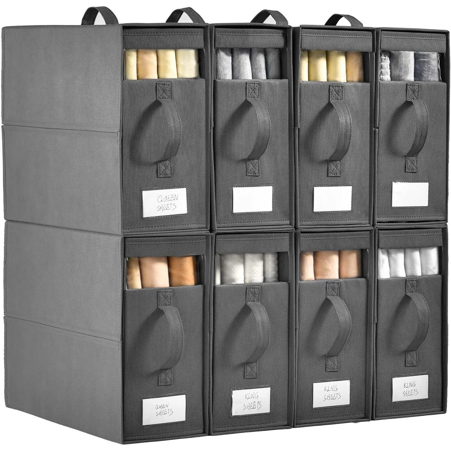 Large Bed Sheet Organizers and Storage,8 Pack Linen Closet Organizers and Storage, Foldable Bedding Storage for Bedsheets