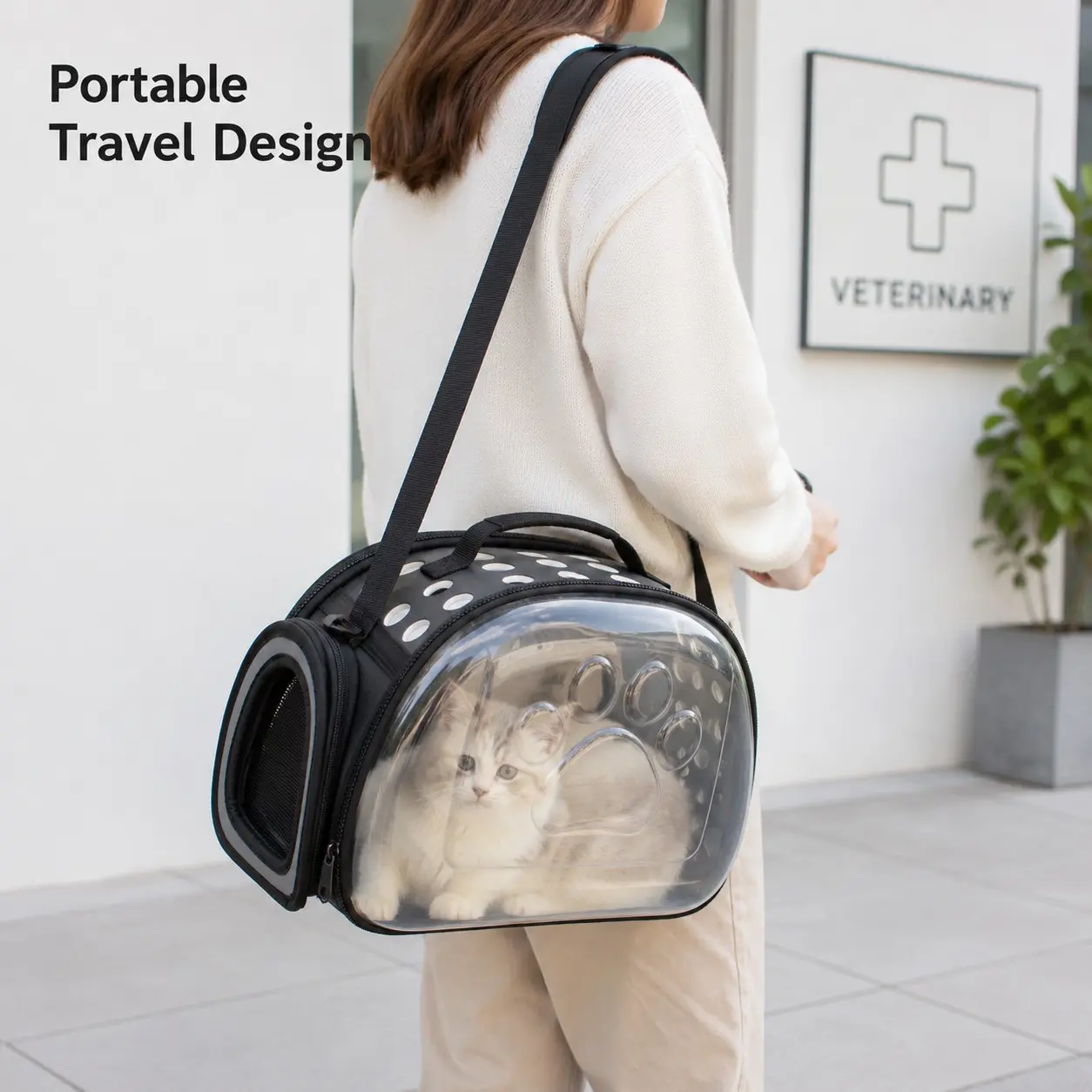 Breathable Crossbody Pet Bag, Portable Cat Outing Backpack, Foldable Transparent Dog Carrier, Large Capacity Pet Box, Easy to Carry