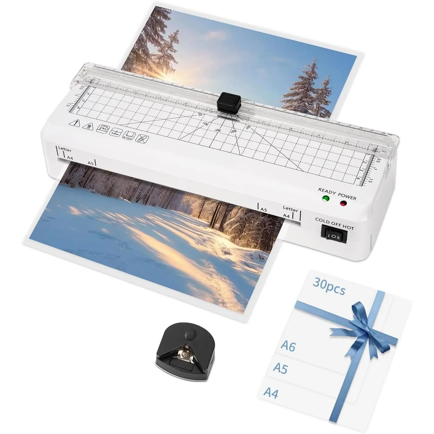 9 Inch Laminating Machine, A4 A5 A6 Thermal & Cold Laminator, White
