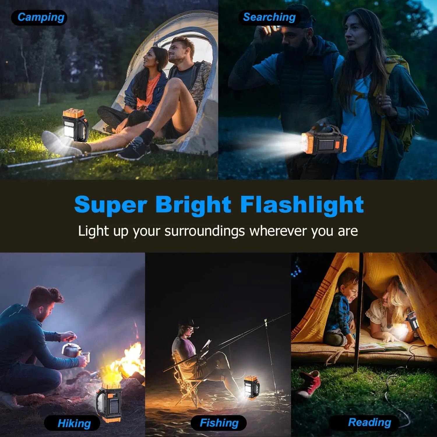 Ready to Ship From USA Solar LED Powerful USB & Flashlight with 4 Gear Charge Mobile Phone CE RoHS Camping Lamp for Outdoor Use
