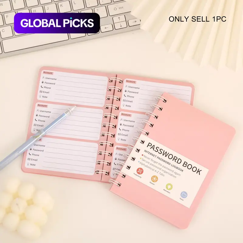 Portable Password Book, 1 Count Password Keeper Notebook with Index Sticker, Password Organizer & Office Stationery & Supplies, School Office Supplies #GLOBAL PICKS