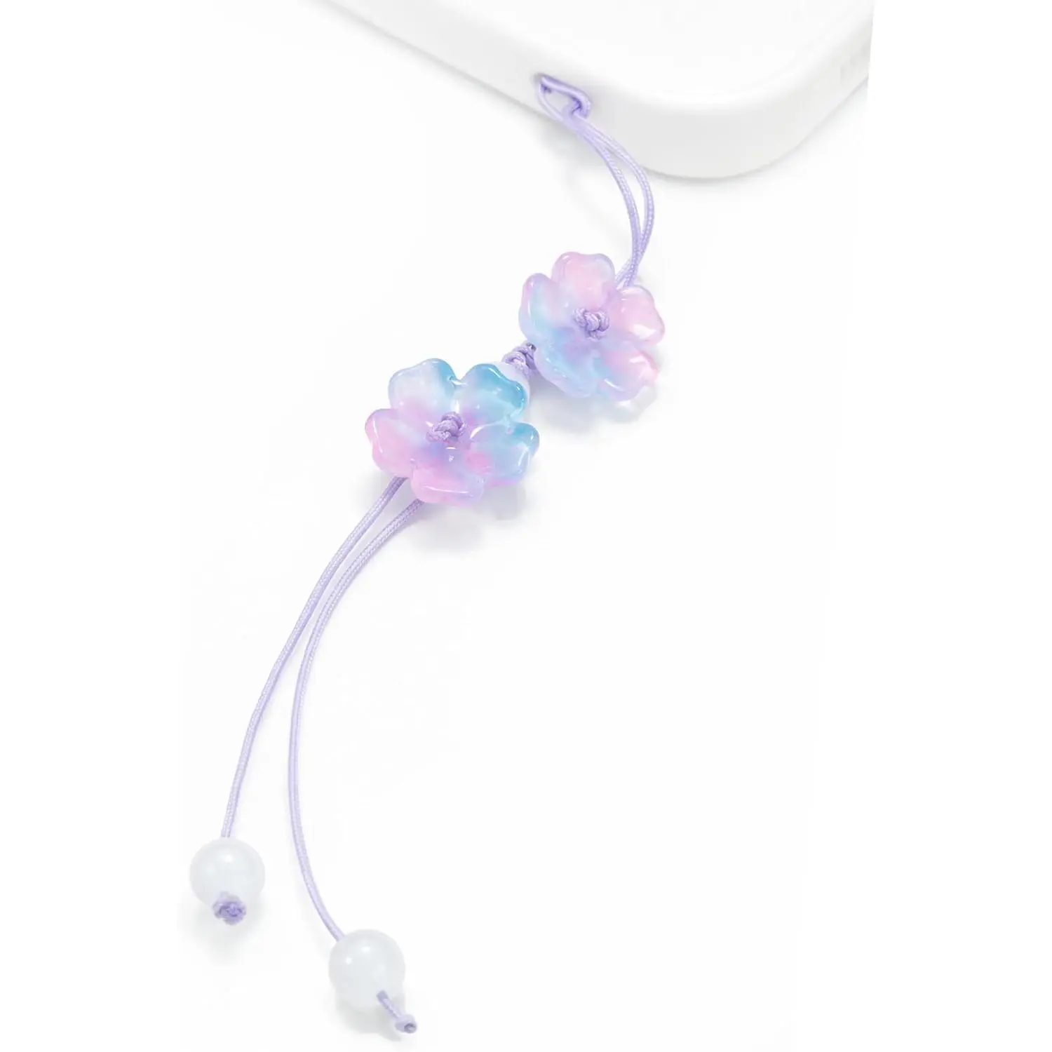 Cute Cherry Blossom Beads Phone Lanyard, Kawaii Braided Flower Mobile Phone Lanyard, Cute Glass Bead Charm, Key Chain, Bag Charm (Pastel Mix)