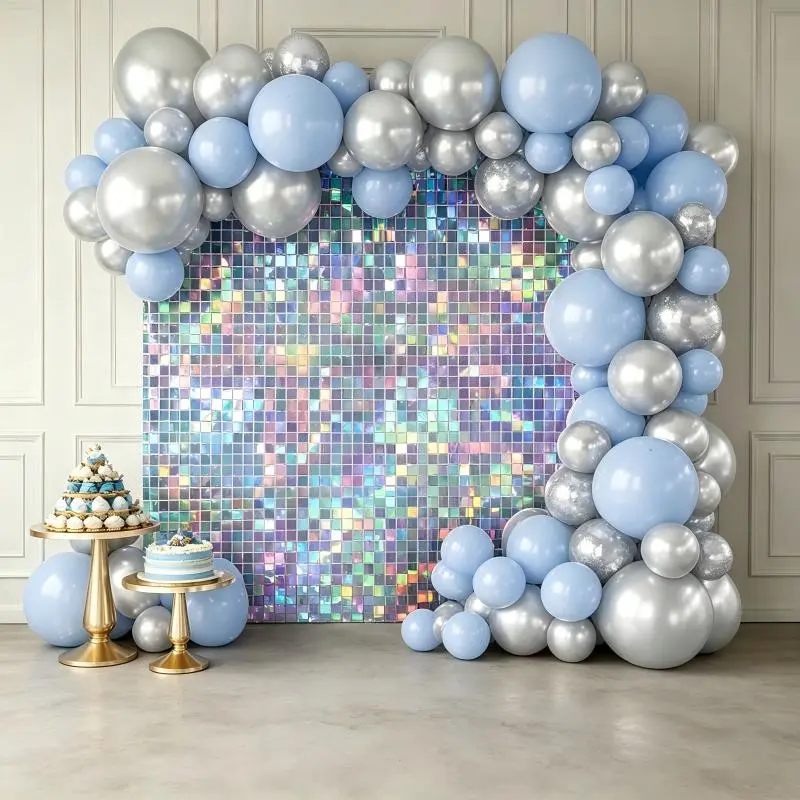 4D Click-Lock Quick Install Sequin Wall Backdrop, Holographic Shimmer Wall for Birthday Wedding Baby Shower Party Backdrop Decoration Photo Booth Decor