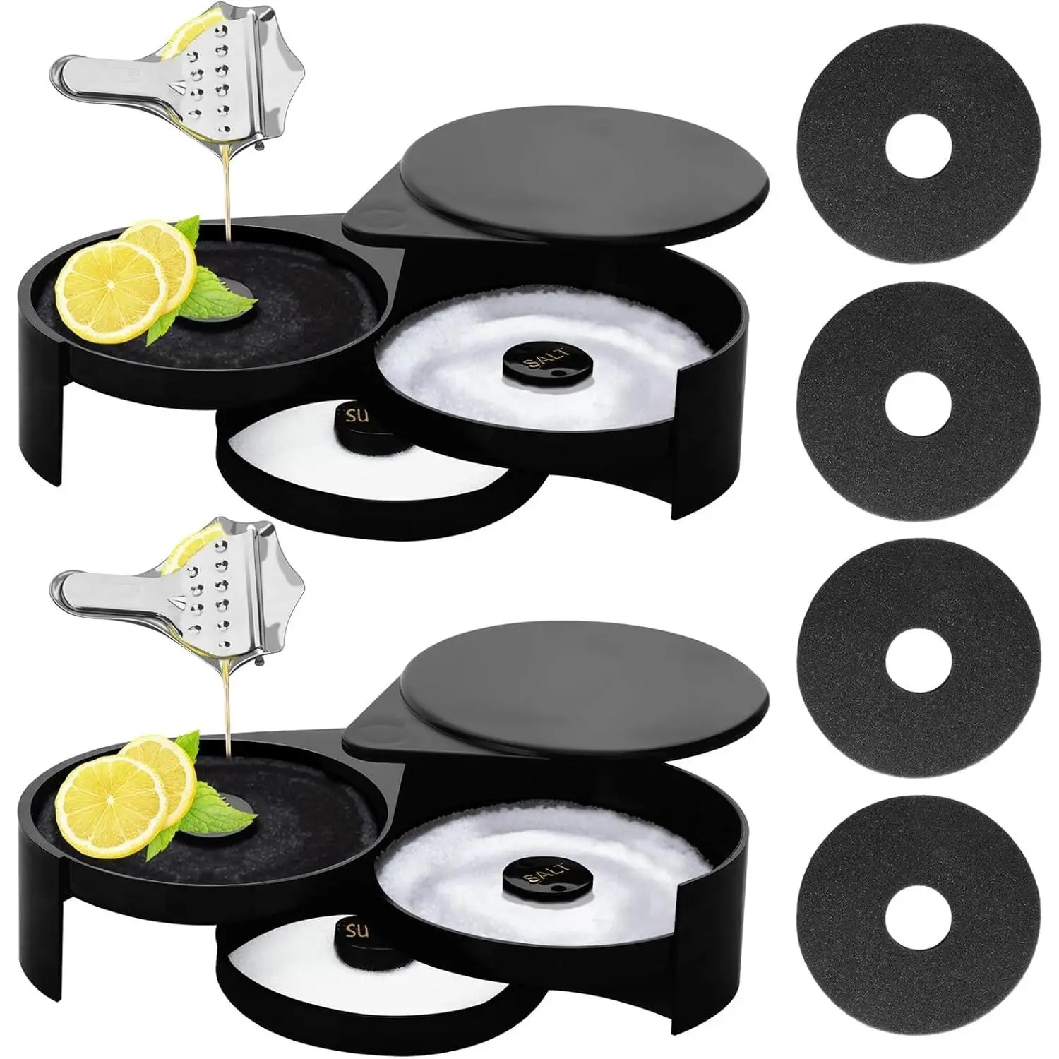 1 Pack 3 Tier Bar Glass Rimmer with Sponge, Cocktail & Margarita Salt Sugar Seasoning Container, Black Bartender Tool for Bar, Pub, Party & Reception