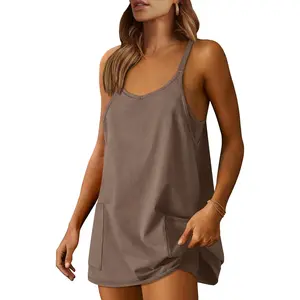 Women Athletic Dress Summer Tennis Workout Active Sports Mini Romper Dress Built in Shorts Travel Vacation Clothes
