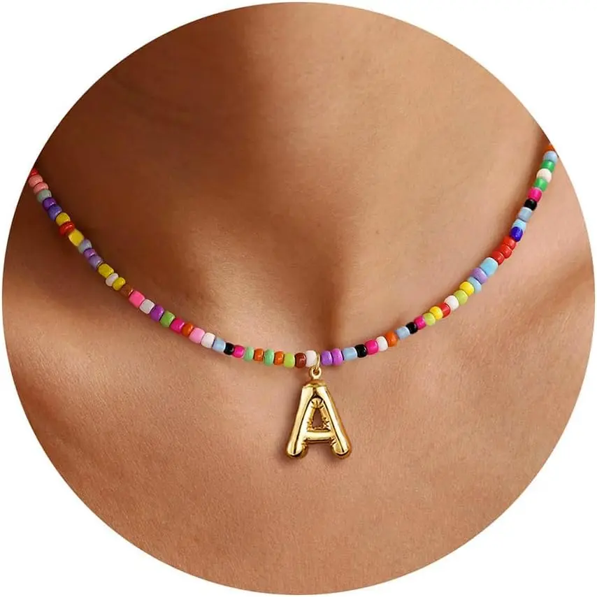 Colorful Initial Necklaces Gifts  Girls Kids Teens, 6-18 Year Old Girl Birthday Gift Teen Girl Gifts Trendy Stuff Gold Bubble Letter Pendent Necklace Jewelry