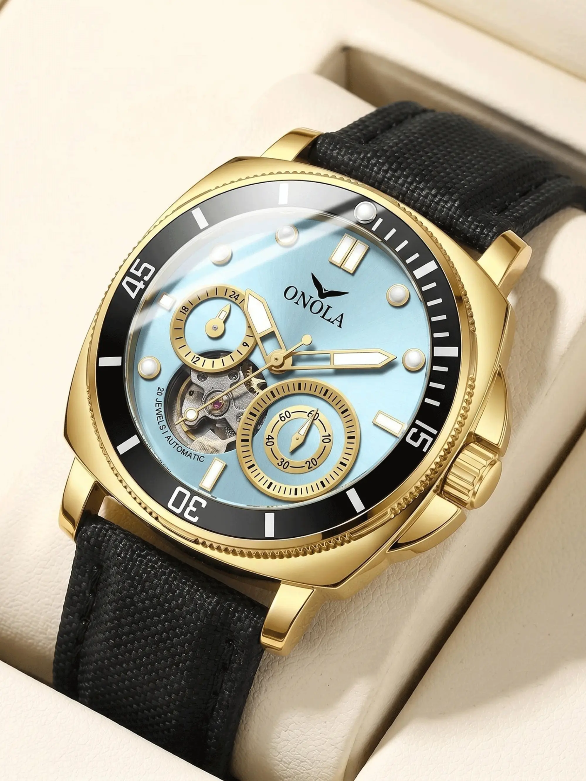 ONOLA Automatic Mechanical Men's Watch, Fashion Luxury Business Wristwatch,Automatic Men Wrist Watch Hand Watch Square Diving Watch 46mm Large Dial Hollow Skeleton Mechanical Watch Sport Business Daily Holiday Gift Watch For Men Luminous Dial Watch