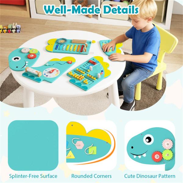 11-in-1 Dinosaur Activity Wall Busy Board Panels-- Wooden Sensory Toy-Green