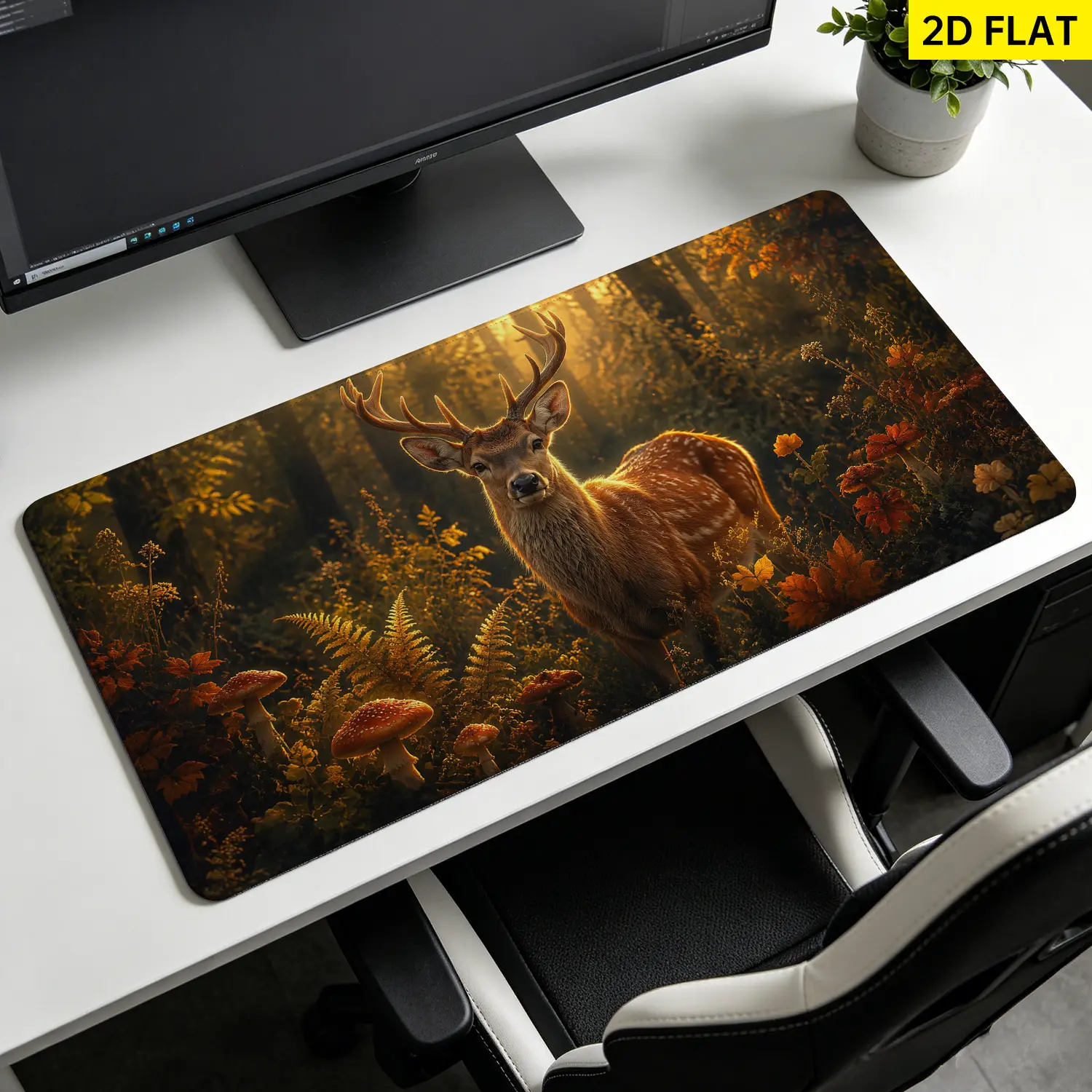 4Pcs Forest Deer Mushroom Shower Curtain Set, Bathroom Set with 12 Hooks, Non Slip Bathroom Rug Mat, Toilet UShape Mat, Toilet Lid Cover Pad, Rustic Home Decor, Nature Bathroom Decor, Farmhouse Gift Supplies