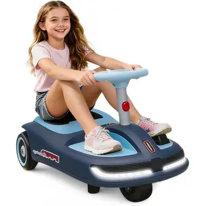 MOOITZ Electric Wiggle Car 12V, Ride-On Car with Cleaning Fun, Kids Electric Car with Detachable Mop, Music Function, Multi-Speed Mode, LED Headlights, Indoor & Outdoor for Ages 3+, Dark Blue