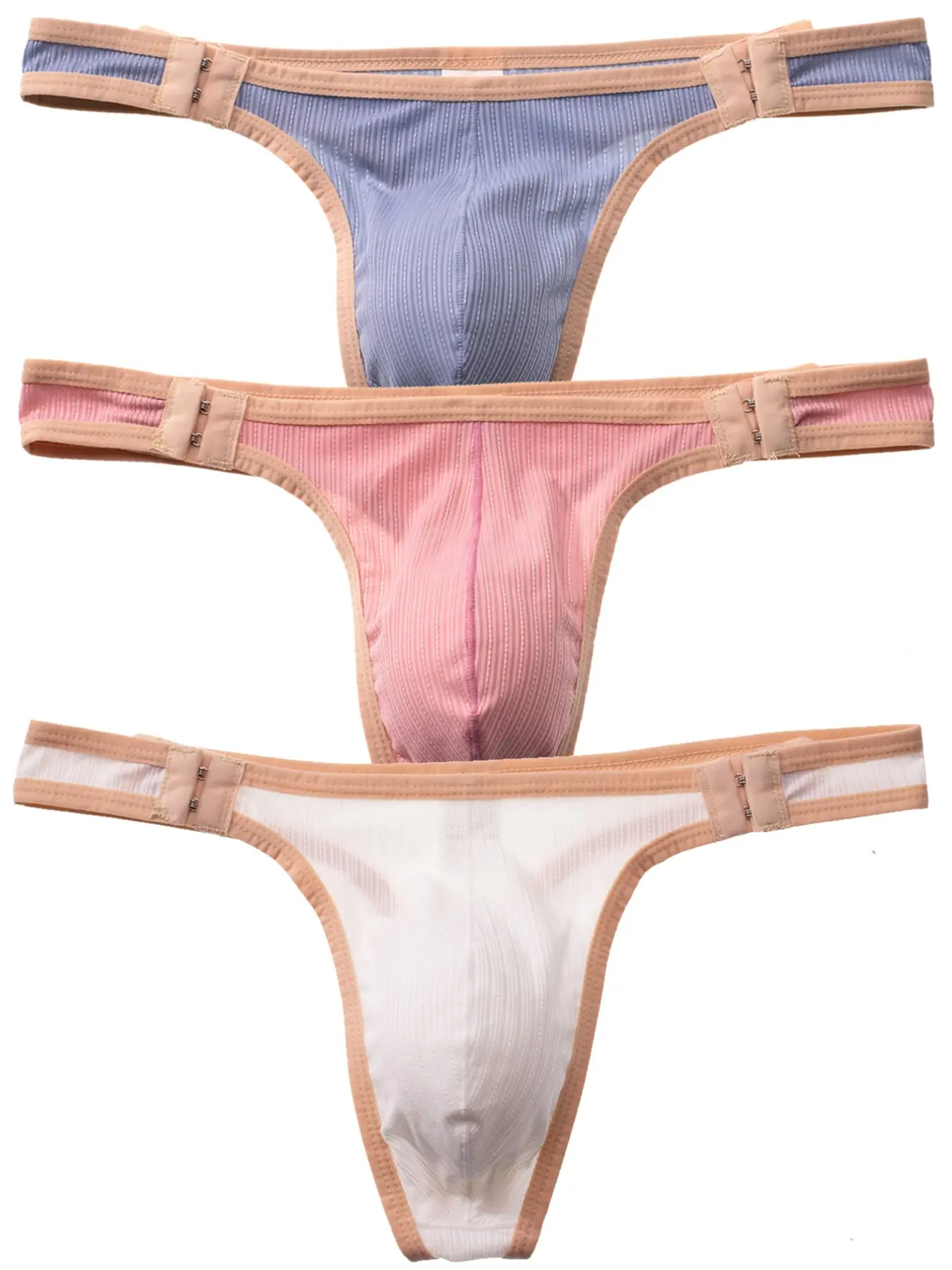 3-Pack Men's Thong G String Tangas Underwear, Stretchy Transparent Waistband, Breathable Undergarments Summer Shorts, Sexy Fitted Design, All-Season Comfort