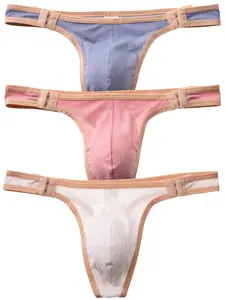 3-Pack Men's Thong G String Tangas Underwear, Stretchy Transparent Waistband, Breathable Undergarments Summer Shorts, Sexy Fitted Design, All-Season Comfort
