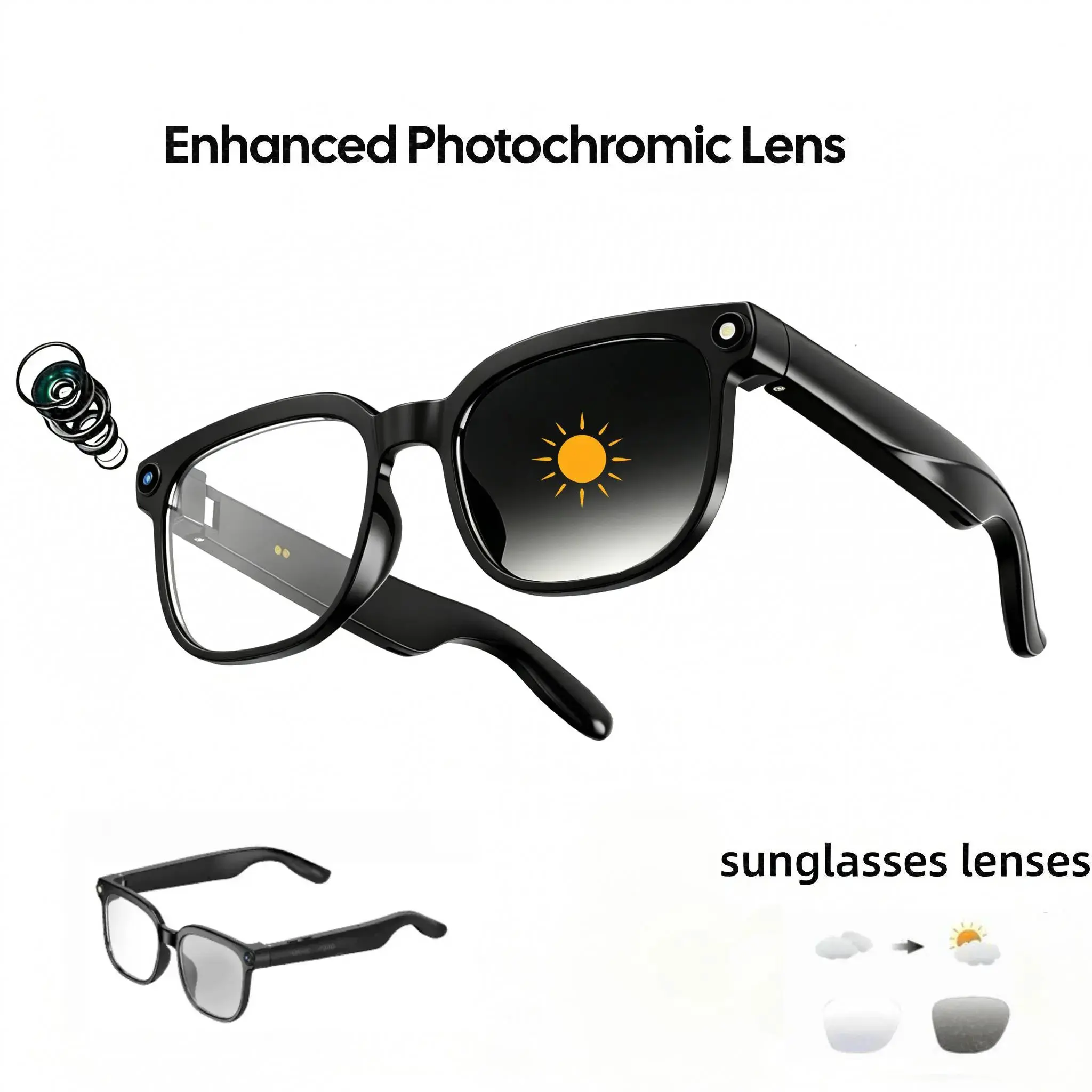 Wireless Smart Glasses with Audio, Voice Call, Waterproof, Memory, Camera, Rechargeable Music Goggles, Ideal for Hiking, Indoor/outdoor Entertainment