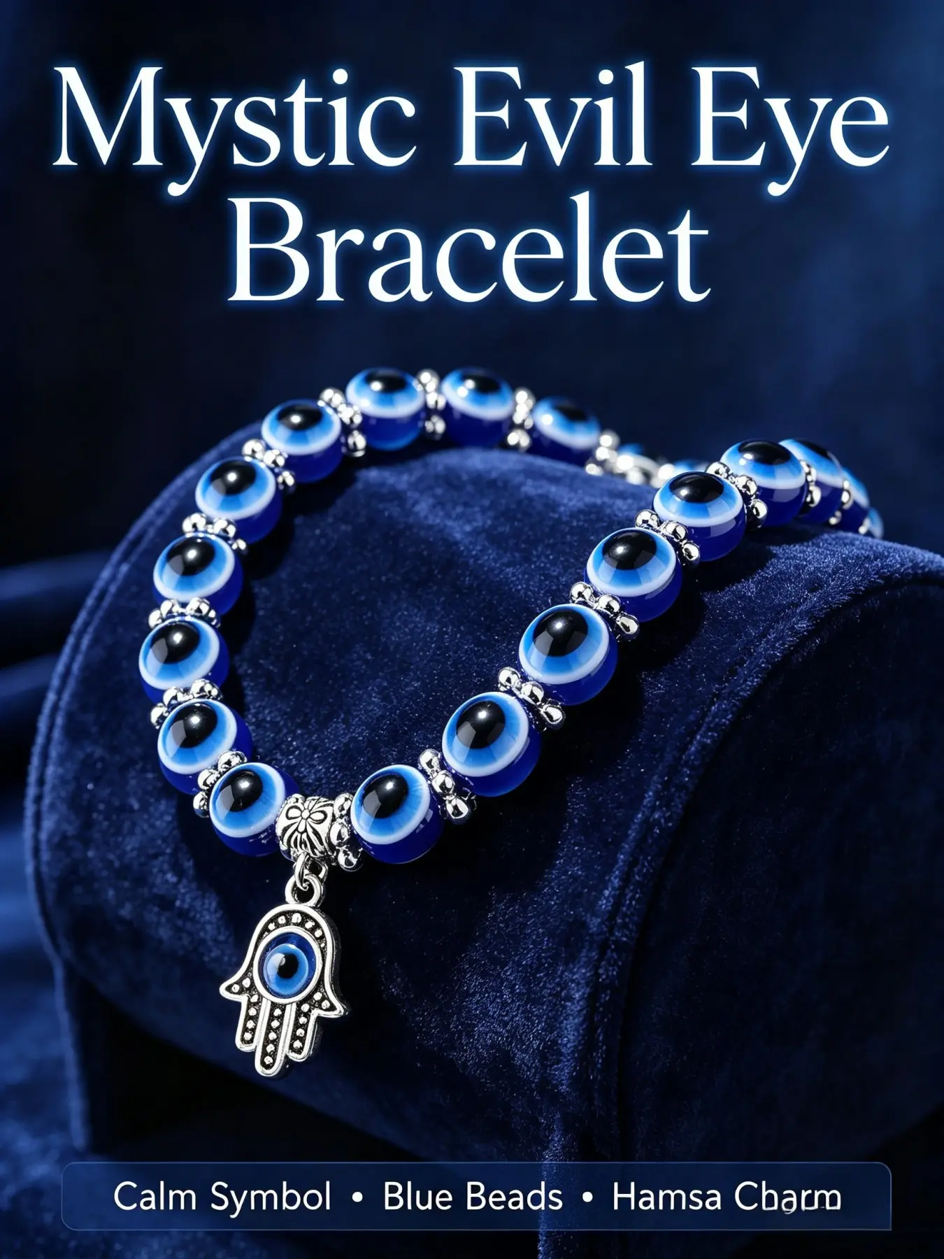 Mystic Evil Eye Bracelet Full Round Glossy Blue Turkish Nazar Evil Eye Bead, for Overseas Travel,Meditation Rituals & Daily Spiritual Wear, Timeless Amulet Gift to Stabilize Calm Mood, Block Harmful Negative Energy & Attract Long-Lasting Steady Good Luck