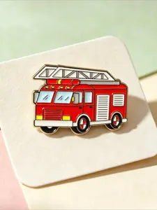 Cartoon Red Fire Truck Enamel Brooch with Ladder Design, Firefighter Vehicle Lapel Pin Badge for Backpack Jackets, Perfect Gift for Fireman Fans & Vehicle Collectors