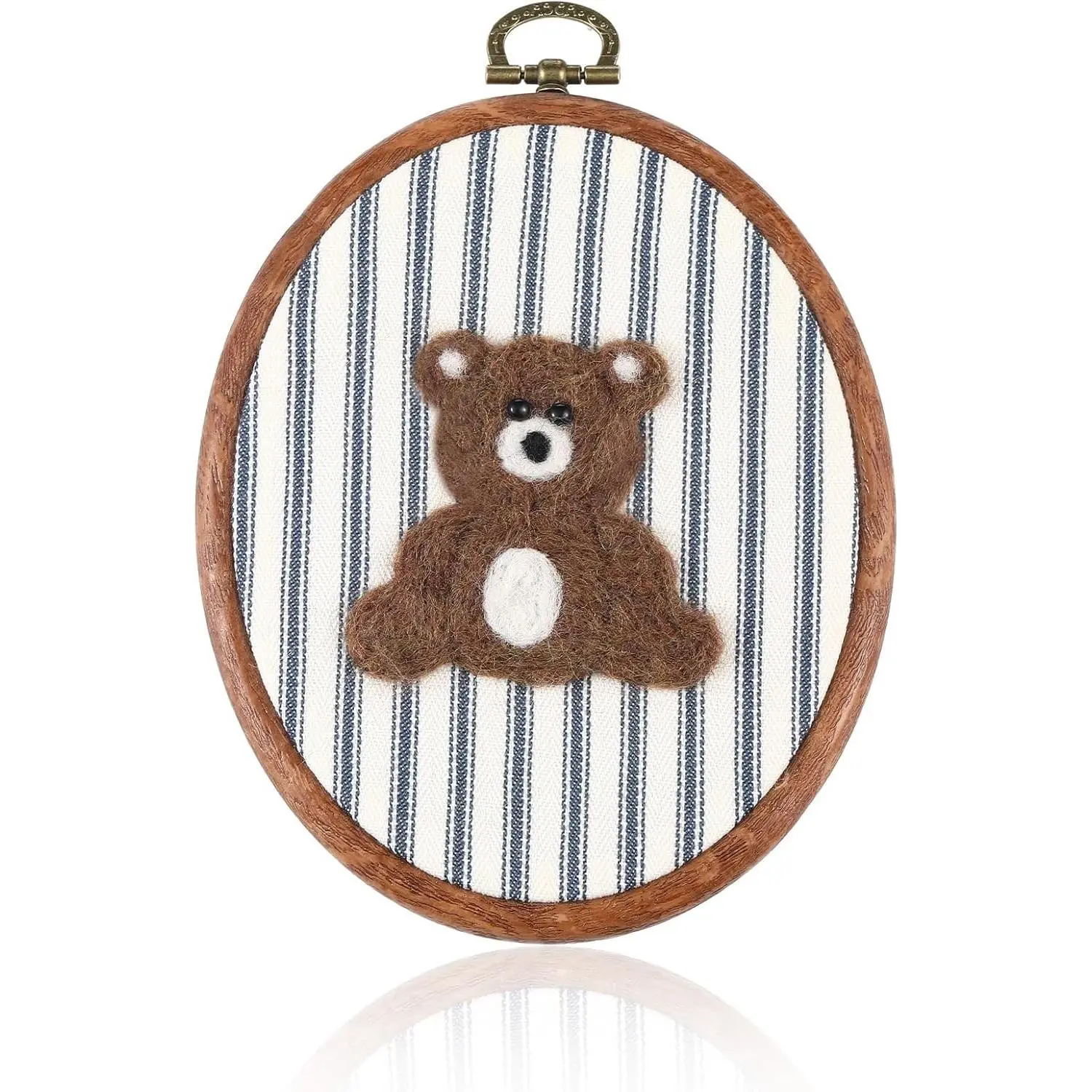 Felted Blue Striped Bear Nursery Wall Decor Cute Wall Art Decorative Artwork for Nursery Themes Bathroom Living Room Classroom Home Decoration