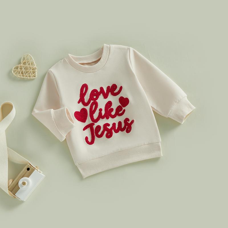 Toddler Baby Little Boy Girls Easter Sweatshirts Long Sleeve Letter Heart Embroidery Pullover Tops Spring 6M-5Y