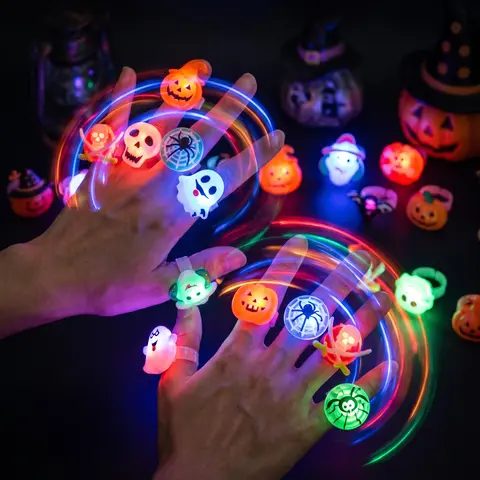 50PCS Neon Flashing Spooky Halloween Glow Rings, Multicolor LED Light Up Party Favors, Adjustable Party Favors for Halloween Raves Concerts, Reusable Gifts, Reusable Party Supplies for Teen Boys Girls Adults