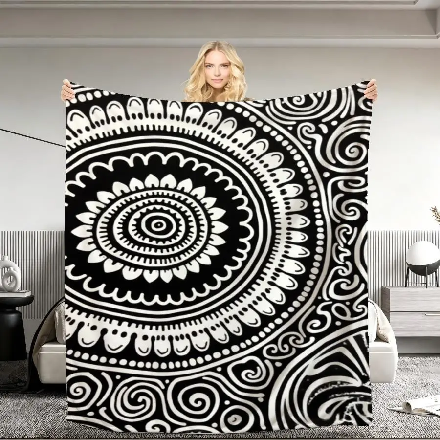 Premium 280GSM Weighted Blanket with Hypnotic Black And White Psychedelic Mandala Design for Fathers Day Summer Cooling Blanket