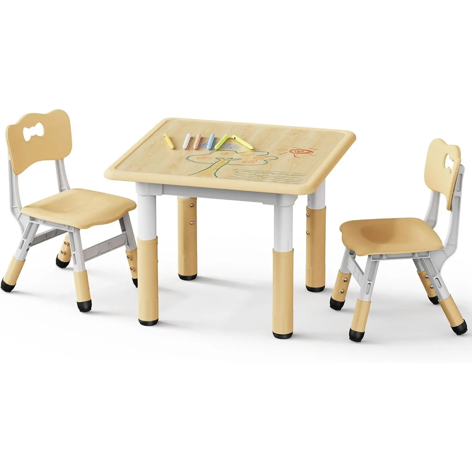 Height Adjustable Toddler Table and 2 Chairs Set, Beige | Table Supports 280 lbs, Drawing Activity Desk, Classroom/Daycare/Home, Children Multi-Activity Table for Ages 3-8